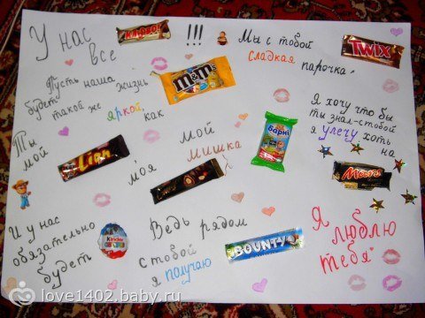 Сладкий подарок своими руками на листе