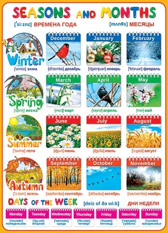 Плакат времена года и месяцы