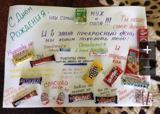 Плакат со сладостями на день рождения мужу и папе
