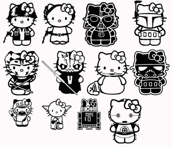 Хеллоу Китти наклейки черно белые