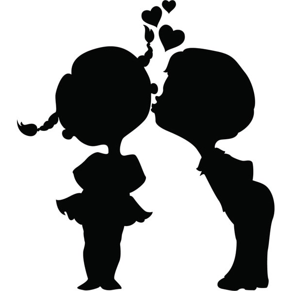 Трафарет девочка целует мальчика