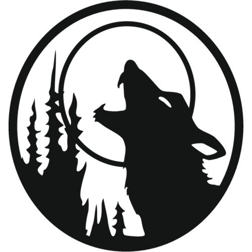 Наклейка волк воет на луну