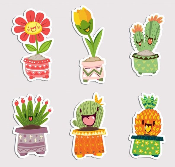 Стикеры растения мультяшные