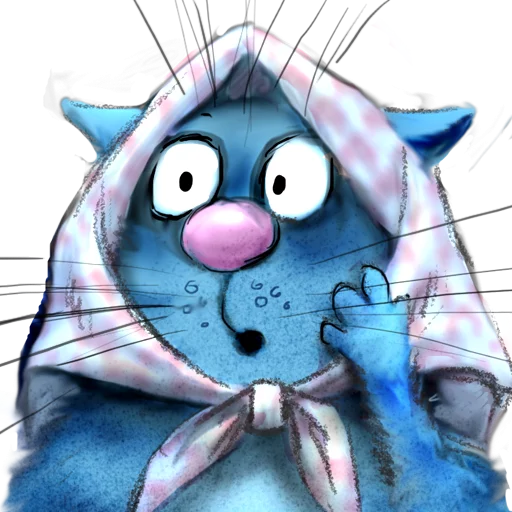 Синий кот с тюльпанами