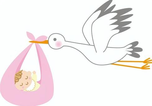 Аист с ребенком розовый