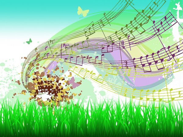 Бумага с нотами в воздухе