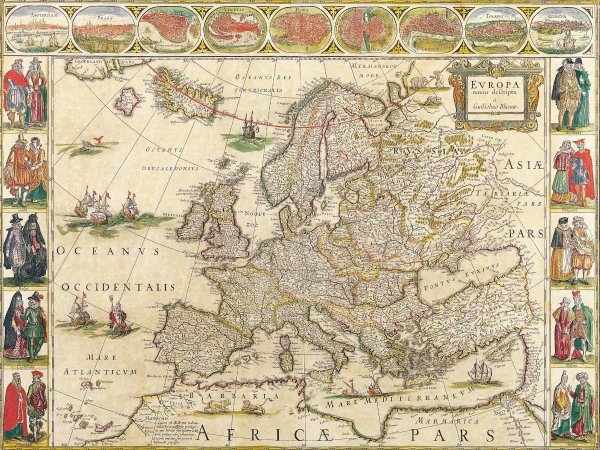 Старая карта мира XVI века итальянского картографа Джакомо Гастальди.