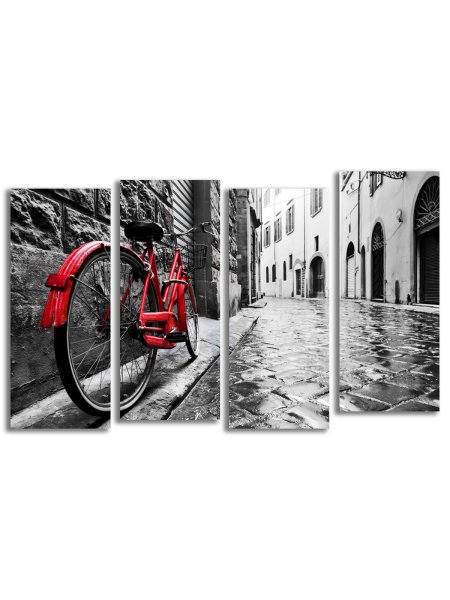 Красный велосипед с корзиной цветов