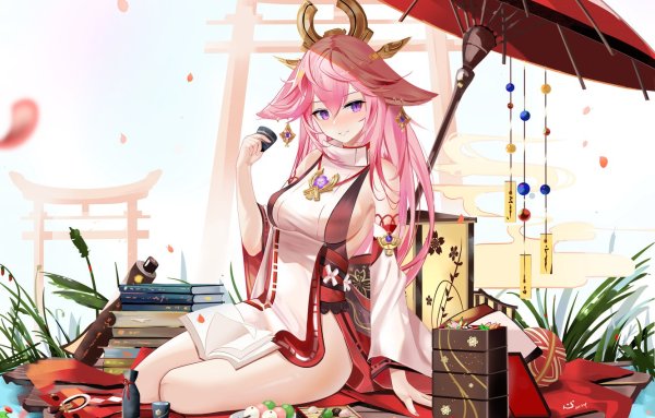 Мико Геншин арт