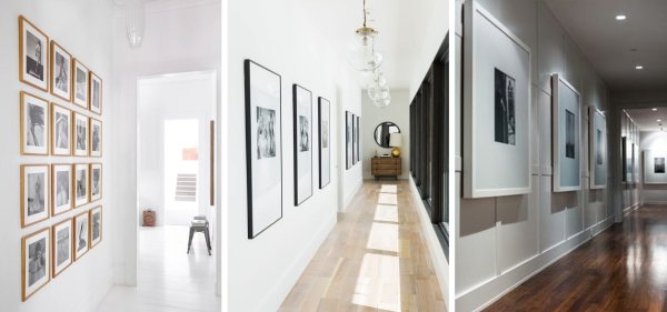 Длинный коридор с картинами
