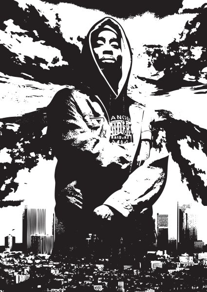 2pac на джинсовке рисунок черно-белый