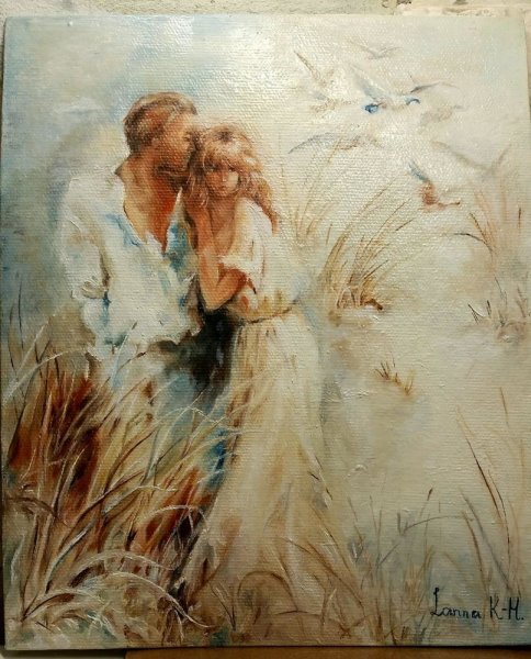 Интерьер с картиной розовый серый