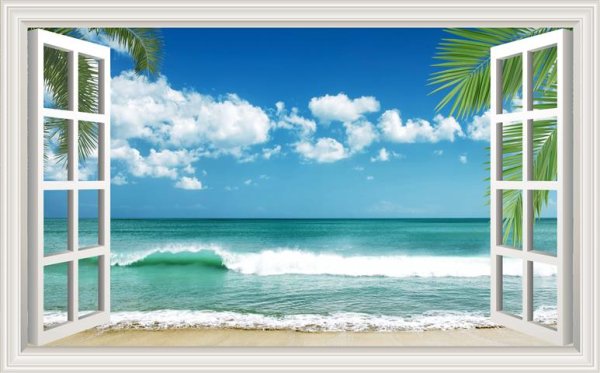 Вид из открытого окна на море