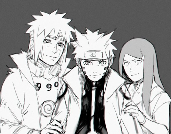 Минато и Кушина черно белое