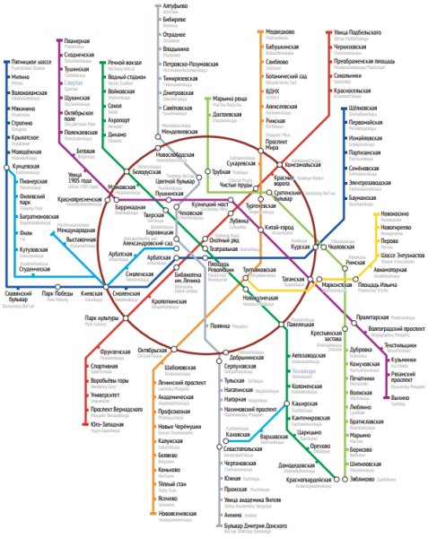 Схема метрополитена Москвы на карте Москвы