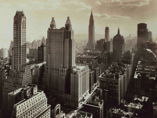 Нью-Йорк вид на Манхеттен чб