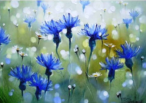 Васильки акварелью