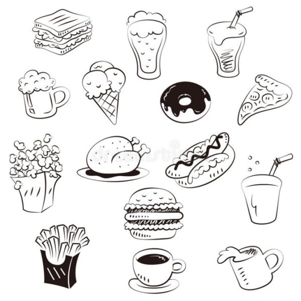 Наклейки еда черно белые