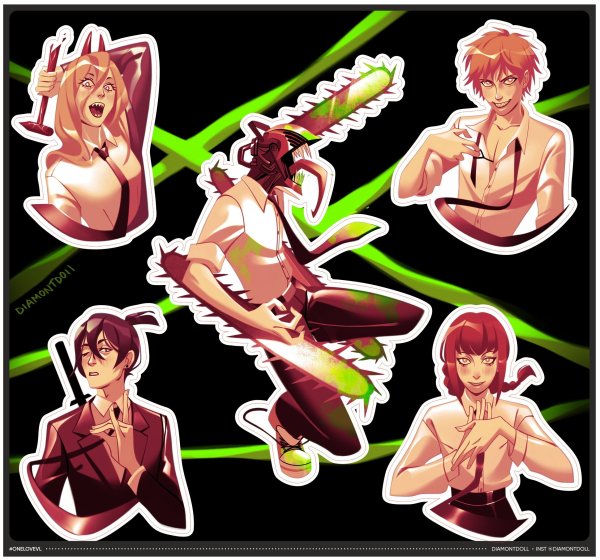 Наклейки аниме человек бензопила