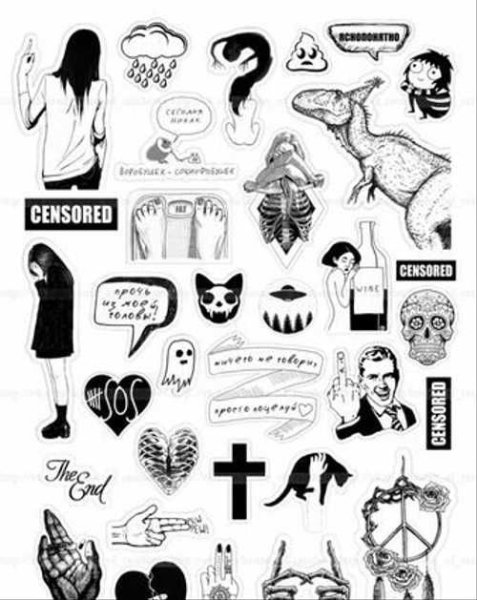 Наклейки для распечатки чёрно белые для девочек Стикеры