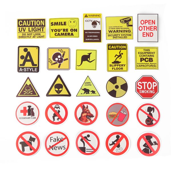 Наклейки с предупреждающими надписями