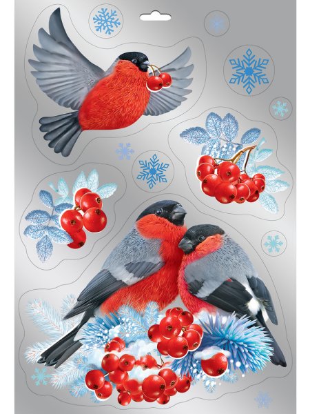 Наклейки на окна Снегири новогодние