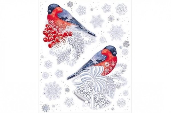 Наклейки на окна Снегири новогодние