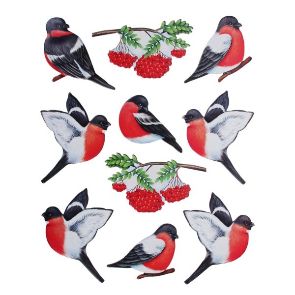 Зимний пейзаж со снегирями наклейки на окна