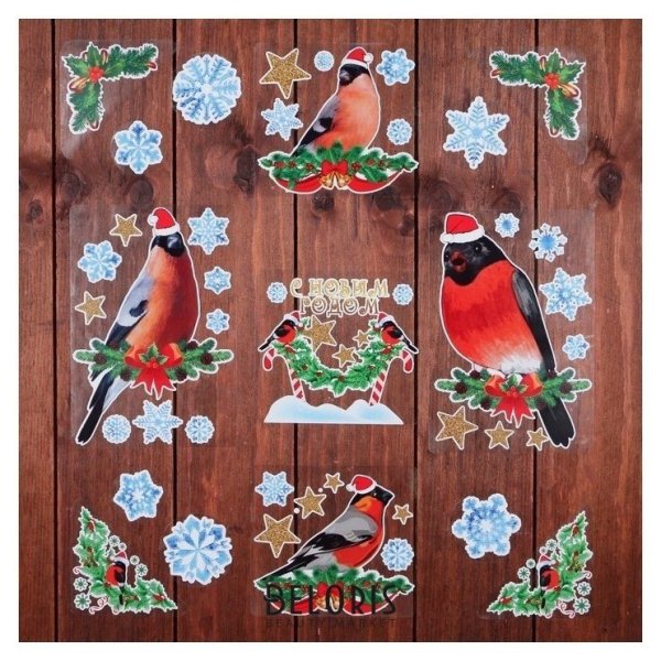 Снегири на ветке для окошек