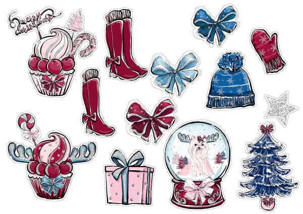 Новогодние наклейки раскраски