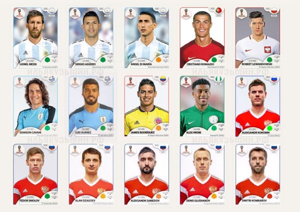 Карточки футболистов сборная России Панини