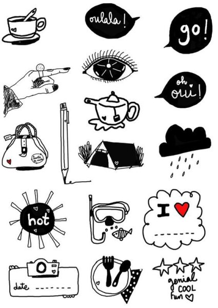 Наклейки для ежедневника черно белые