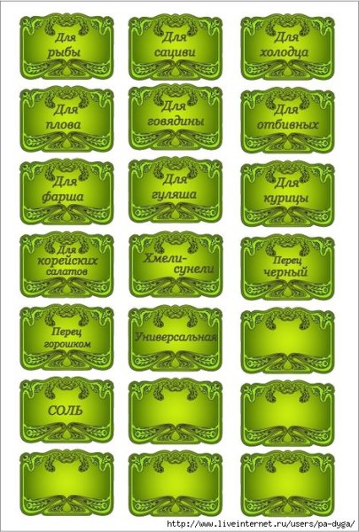 Этикетки для баночек со специями