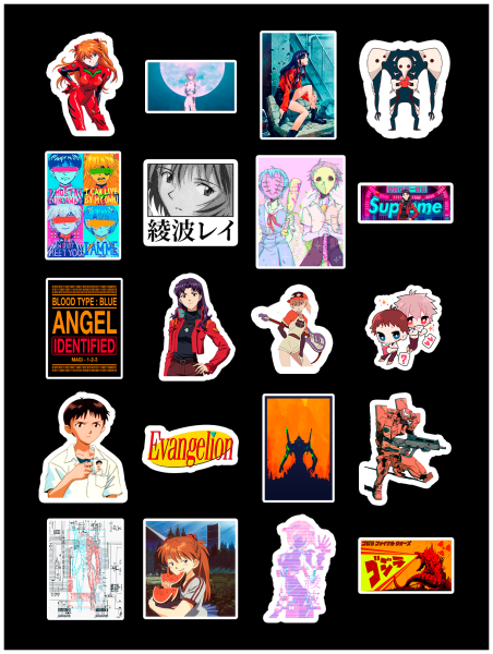 Наклейки Евангелион черно белые