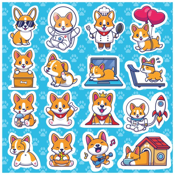 Милые наклейки корги