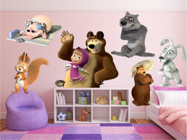 Маша и медведь наклейки школа