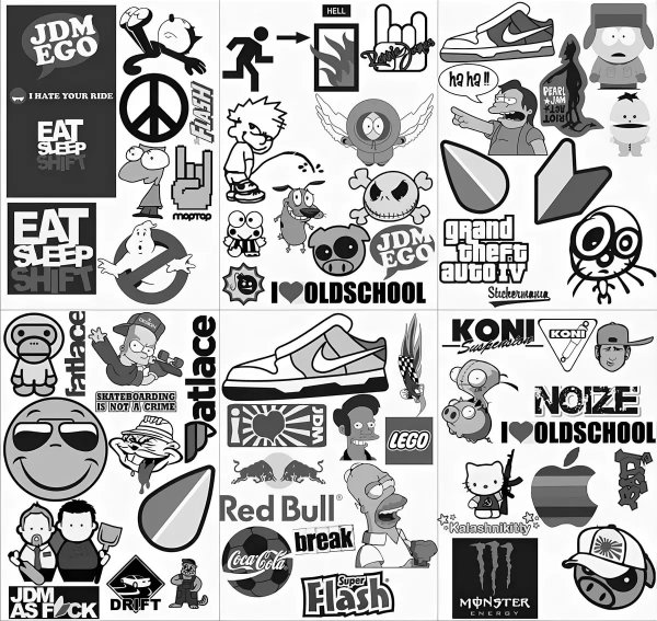 Чёрно-белые Стикеры для распечатки