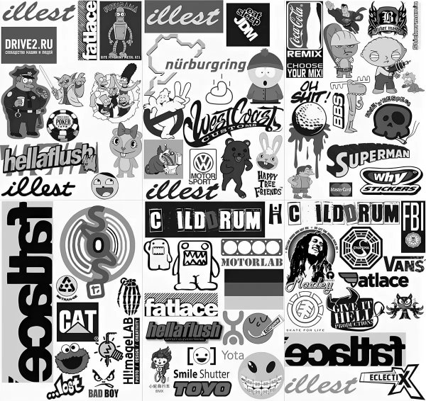 Стикеры для распечатки черно белые