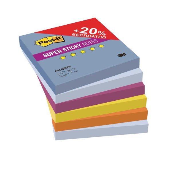 Блок-кубик Post-it super Sticky 654-6ssbp воздух 76х76, 6бл х 90л.