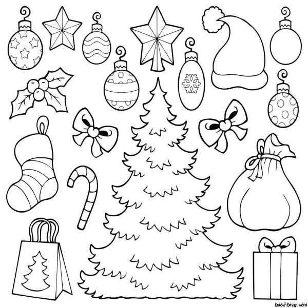 Елка с игрушками раскраска