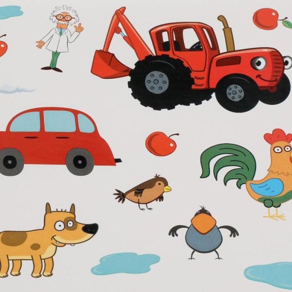 Наклейка на стену синий трактор