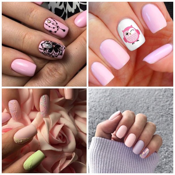 Розовые ногти с наклейками