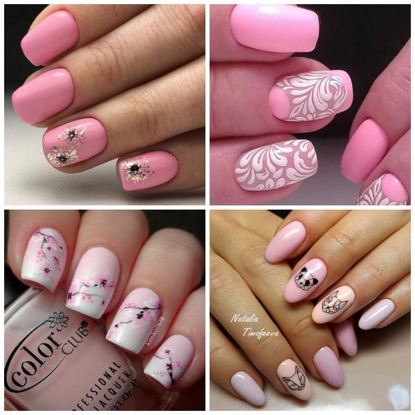 Розовые ногти с наклейками