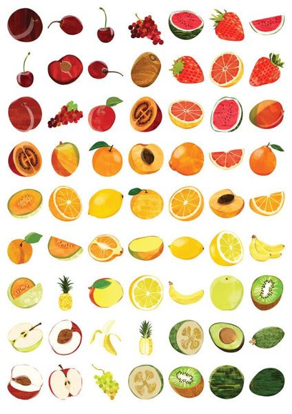 С наклейками фрукты и ягоды
