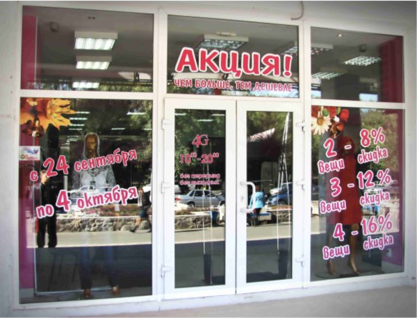 Рекламные наклейки на стекло магазина