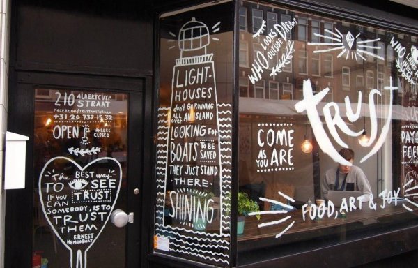 Рекламные наклейки на окна кофейни