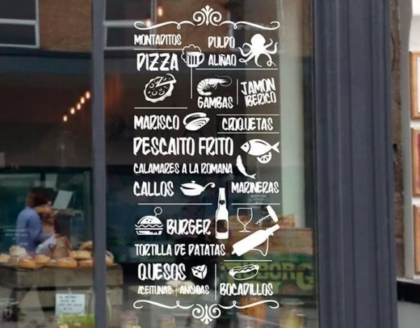 Рекламные наклейки на окна кофейни