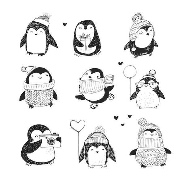 Зимние наклейки черно белые