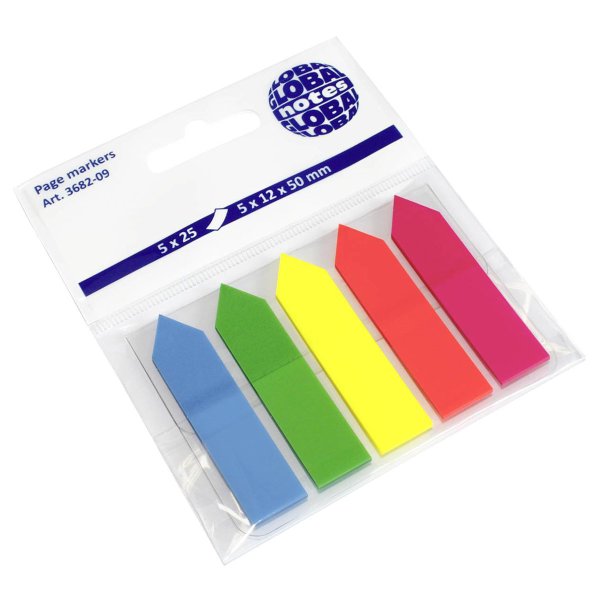 Global Notes блок-закладка с липким слоем стрелки 5 цветов по 25 л, 25х45 мм