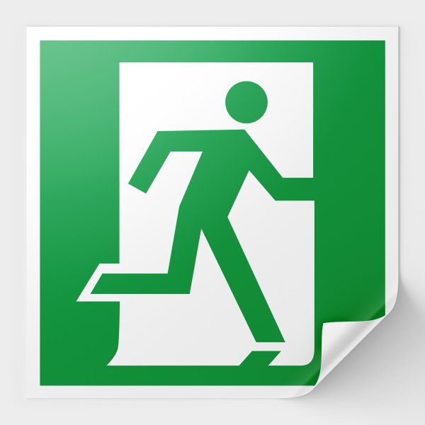 Знак направление к эвакуационному выходу по лестнице вниз направо
